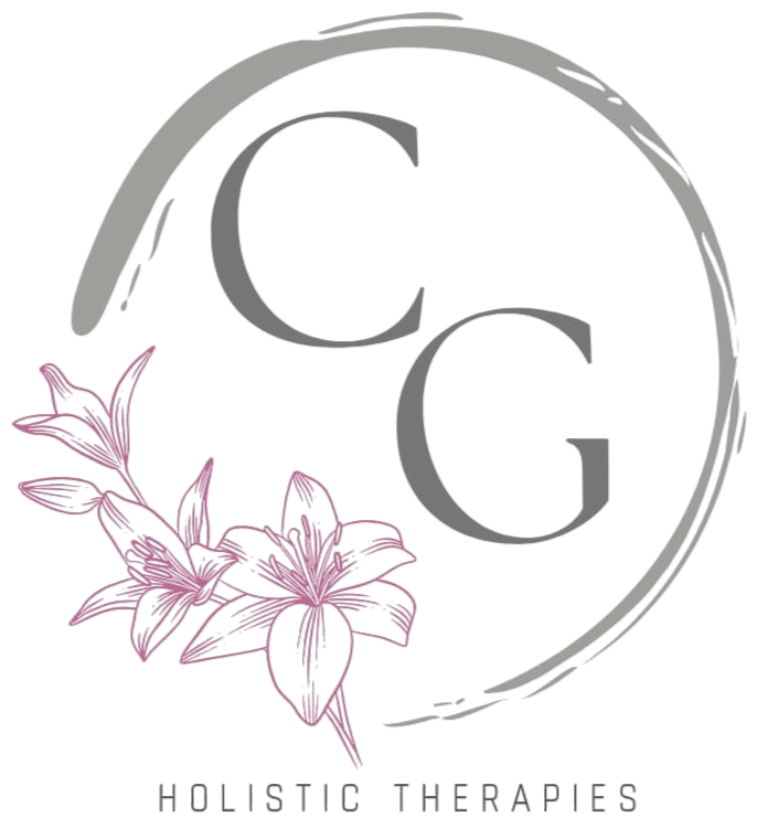 CG Holistic Therapies logo with floral design.